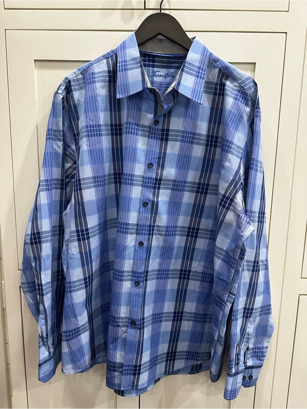 Tasso Elba Blue Plaid Long-Sleeve Button-Down Shirt